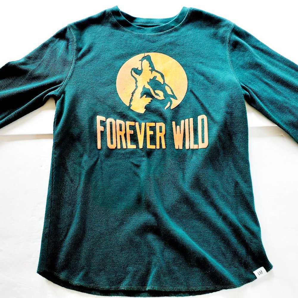 Gap Boys Shirt Green Waffle Thermal Long Sleeve Wolf Large